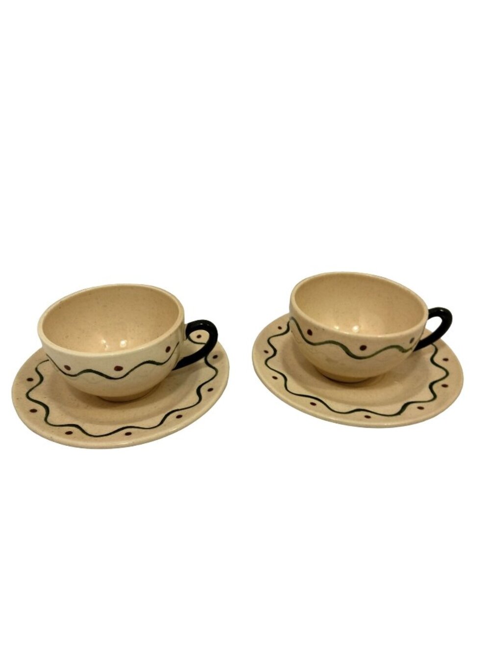 Metlox Poppytrail Green Rooster Tea Cup Saucer Lot 2 Sets California Pottery